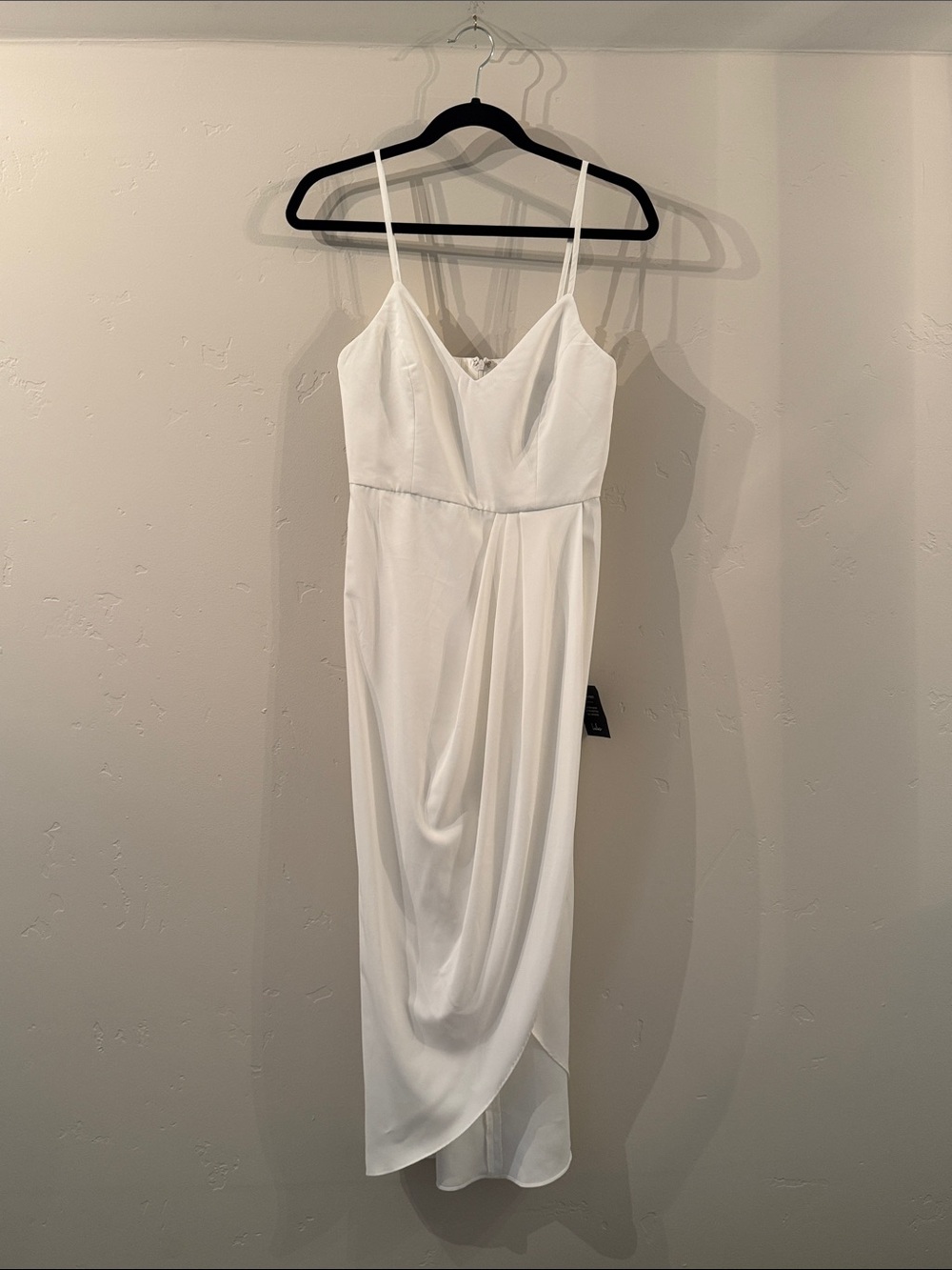 Lulu's White Draped Midi Slip Dress - Spaghetti Straps